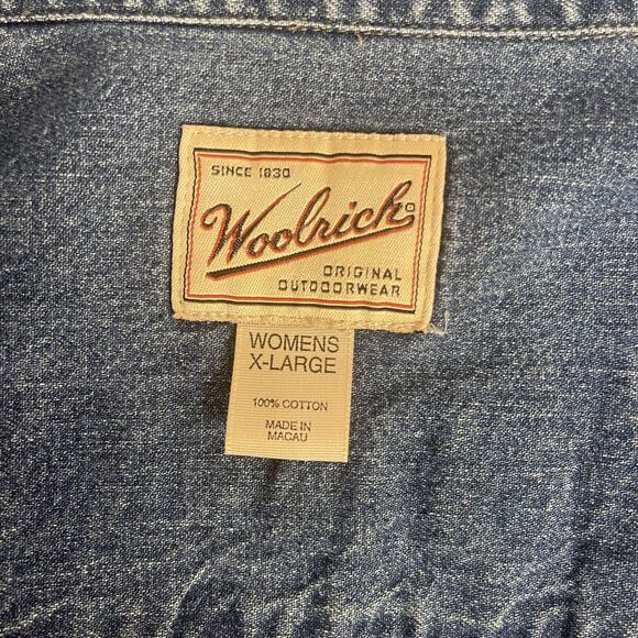 Woolrich Womens VTG Embroidered Denim Jean Shirt XL Medium Blue Trees Winter - Picture 5 of 16